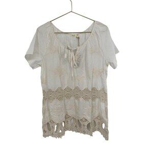NWT Dylan IVORY Textured Embroidered Top Size LARGE SHORT SLEEVE